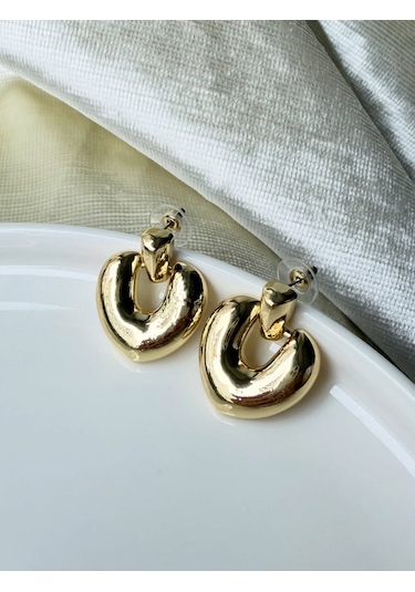Gold Renk Kalp Model Çelik Küpe Altın