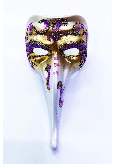 Fuşya Renk İşlemeli Seramik Malzemeden İmal Venedik Uzun Maske Magnet Renkli