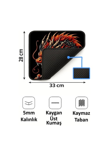 Dragon Ejderha Tasarımlı 33x28 Cm Mousepad Kaymaz Taban Rahat Konforlu Mouse Pad