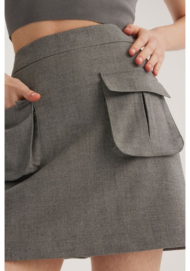 Stella Pulvis Gri Çift Cepli Mini Etek Gri