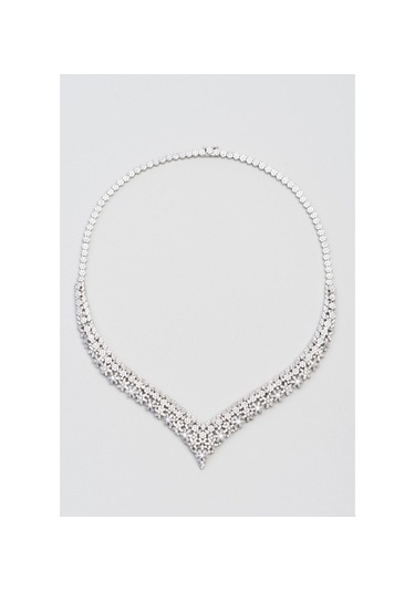 Carrie 18 Ayar Beyaz Altın Kaplama Gümüş Gerdanlık Beyaz