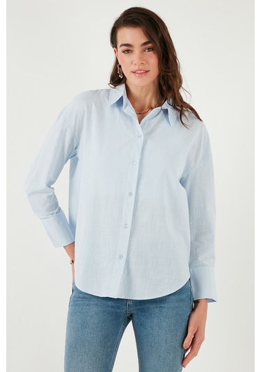 Lela Pamuklu Regular Fit Uzun Kollu Düz Bayan Gömlek Cf25S168305 Mavi