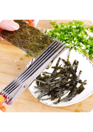 Kıyılmış 5 Katman Fesleğen Biberiye Mutfak Makas Rendelenmiş Doğranmış Yeşil Soğan Kesici Mavi Diğer