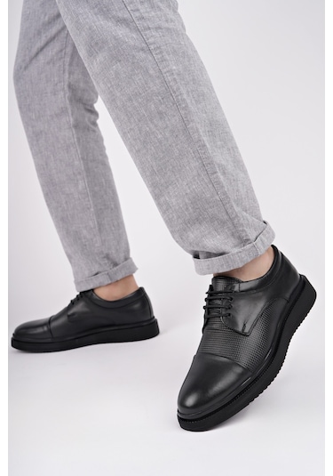 Muggo Marcel Garantili Erkek Günlük Klasik Hakiki Deri Casual Ayakkabı Siyah