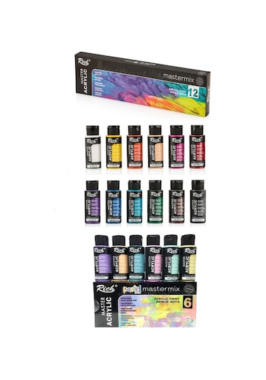 Rich Master Mix 60 Cc Akrilik 12' Li Canlı Renkler + 6'lı Pastel Renkler 11409 Çok Renkli