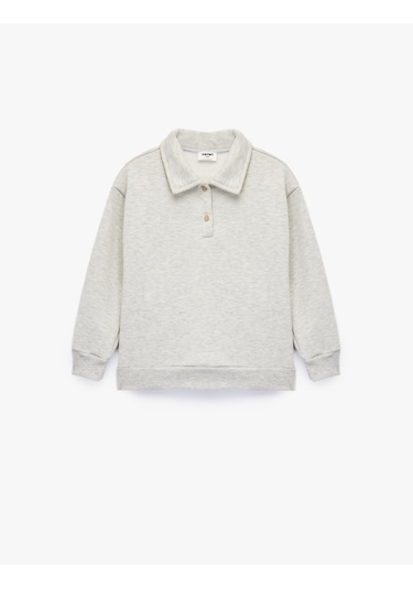 Koton Uzun Kollu Düğmeli Polo Yaka Sweatshirt Gri 6wkg10260ak Gri