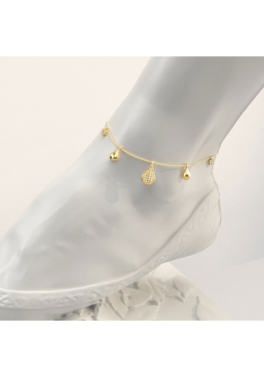 İndigo Takı Su Damlası Altın Kaplama Gümüş Halhal