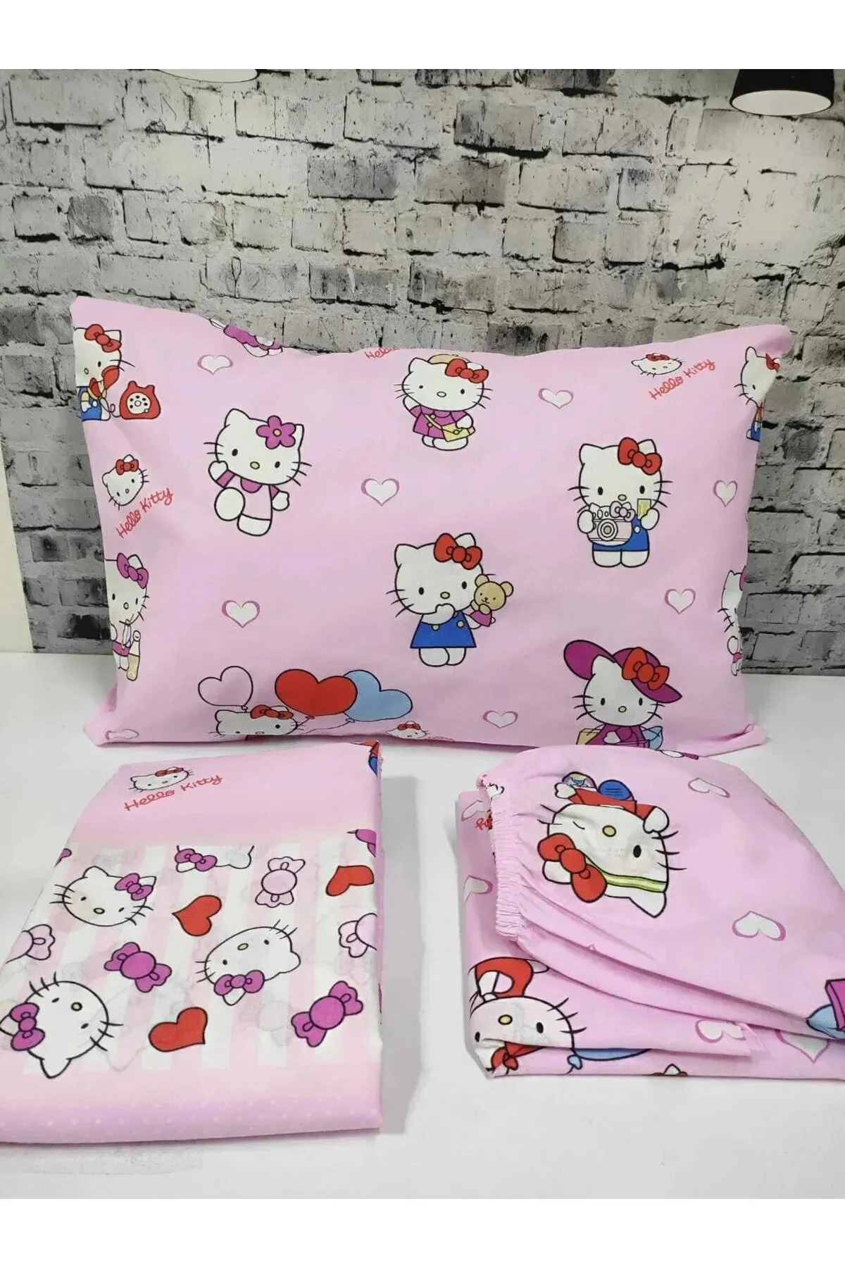 Tek Kişilik Premium Ranforce Yumuşak Dokulu Lastikli Çarşaf Takımı Hello Kitty