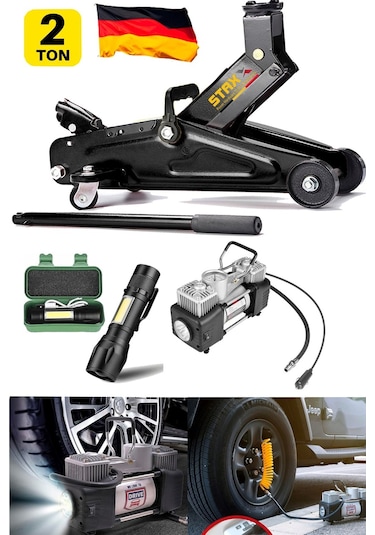 Staxx 2ton Tekerlekli Kriko + 150psı Kompresör Ve 4 Bijon Tam Set
