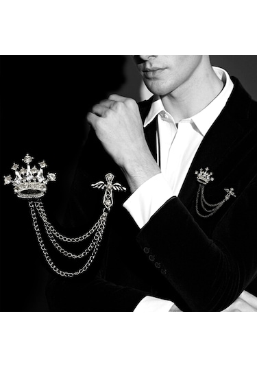 Yeni Retro Erkek Kostümü Pantolon Zincir Yafak Iğne Ejderha Geyik Taç Kafatası El Broşu 17 17 Çok Renkli