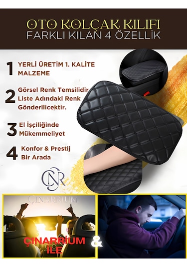 Renault Clio Iı Hb 2002-2008 Deri Oto Kolçak Kılıfı, Kaliteli Süngerli Siyah Nakışlı.