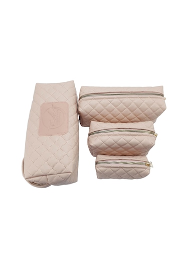 Cosmetichane Elite Makyaj Çantası 4'lü Set Pembe B Desen