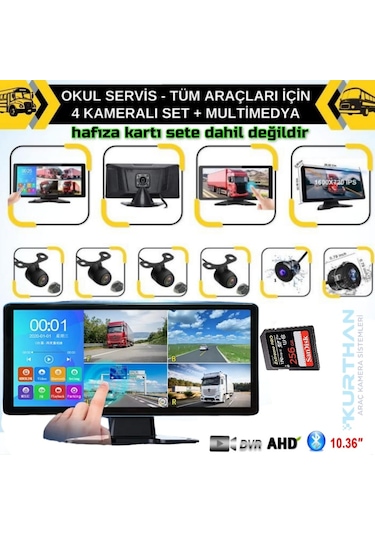 4 Kameralı 10,36 İnç Dokunmatik Mp5 Bluetooth 4k Ahd Dvr Set