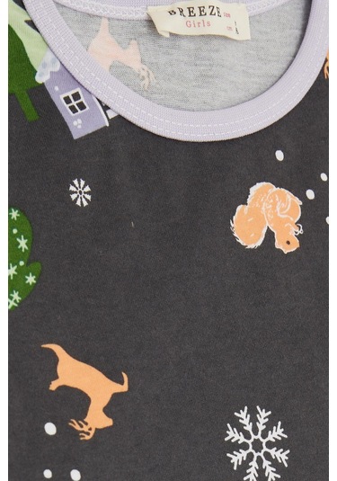 Breeze Kız Bebek Pijama Takımı Yılbaşı Temalı 9 Ay-3 Yaş, Antrasit-antrasit Antrasit
