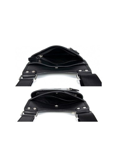 Erkek Siyah Hakiki Deri Postacı Askılı Omuz Çanta Kangaroo 8701S