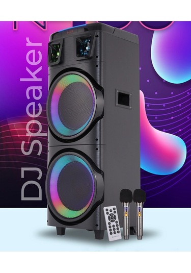 Büyük Boy Kablosuz Hoparlör 200w Çift Kablosuz Mikrofonlu Karaoke Bluetooth Speaker Şarjlı Partybox