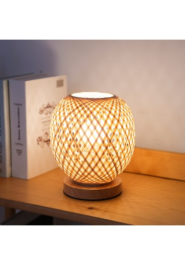 Neoglint Kahverengi Başucu Lambası Yatak Odası Rahat Bambu Dokuma Lamba Diğer