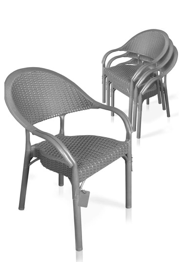 Alezy Bambu Rattan Kollu Koltuk 6 Adet Gri