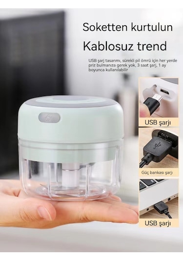 100ml Elektrikli Sarımsak Öğütücü Sade Beyaz