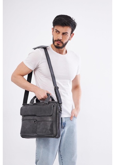 Derinss Dub3088 Hakiki Deri Gri Gölge Laptop Ve Evrak Çantası 001