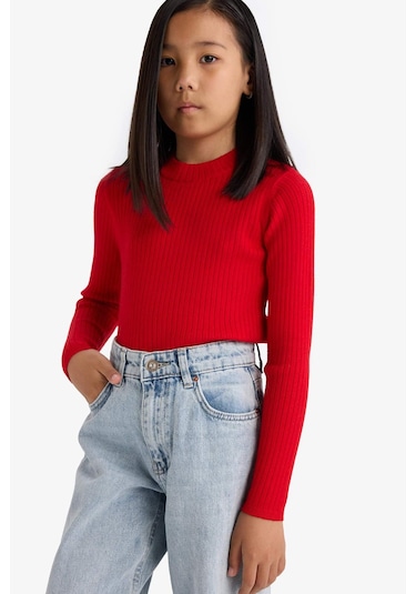Defacto Kız Çocuk Fitted Bisiklet Yaka Ribana Kazak E9849a825aurd117 Kırmızı