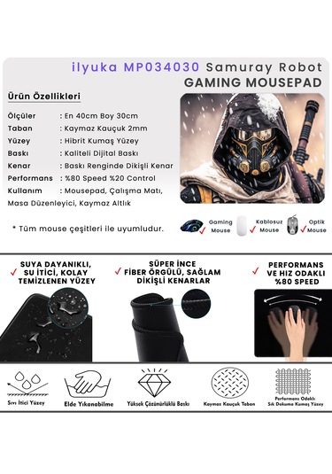 40x30cm Gaming Oyuncu Mousepad Samuray Robot Mp034030