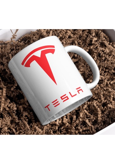 Applucky Tesla Logo Tarihçesi Baskı Kupa Bardak Beyaz