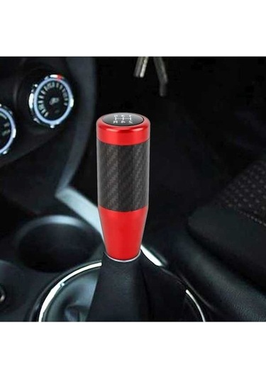 Wondernest Evrensel Araba Karbon Fiber Desenli Dişli Kafası Vites Topuzu Kırmızı Kırmızı