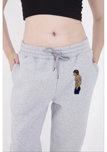 Reka Moda Lastikli Üç İplik Baskılı Eşofman Pantolon - Gri Gri