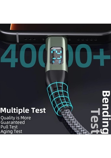 Honeybeeshop 3 Adet Yeşil Aıcase İphone Şarj Kablosu İçin Led Ekran 3 Metre 10 Fit Uzun Örgülü Kablo İphone 14 13 12 11 X Xs Xr Xs Max Uyumlu