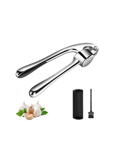 Sarımsak Presi, Ekstra Güçlü Ve Dayanıklı Sarımsak Doğrayıcı, Zencefil Ezici, Sarımsak Kesici, Soyucu Ve Temizleme Fırçası İle Sarımsak Presi, Mutfak Gereçleri Ea Siyah