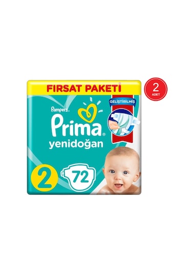 Prima Yenidoğan Fırsat Paketi Bebek Bezi 4-8 KG 2 Beden 2 x 72 Adet 2'li