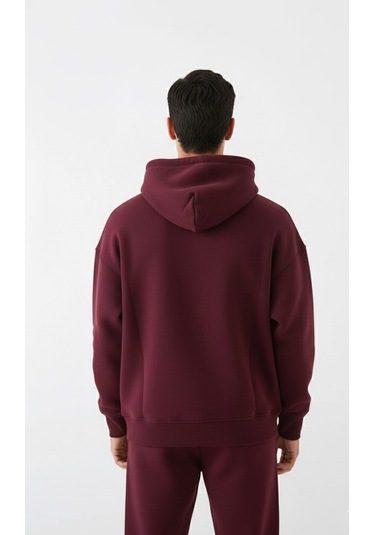 Erkek Bordo Oversize Hoodie Sweatshirt Bordo