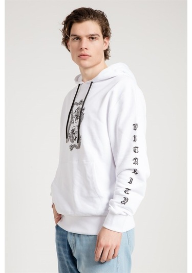 Jahr Marc Dragon Baskılı Beyaz Oversize Erkek Sweatshirt Beyaz