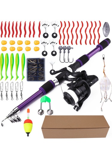 Springsun Fıshkıng 1.8m Uzayabilir Luya Kamış Seti, 55 Parça Yeni Başlangıçcı Paketi, Yumuşak Yem Uyumlu, Nehir Ve Deniz Balıkçılığı İçin Taşınabilir Kombinasyon Mor