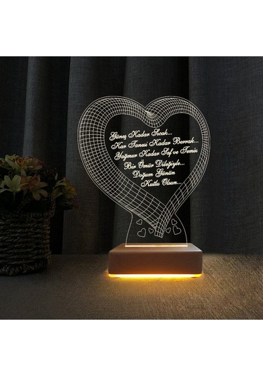 Kalpli 3d Doğum Günü Hediyesi Lambası Doğum Günü Mesajlı