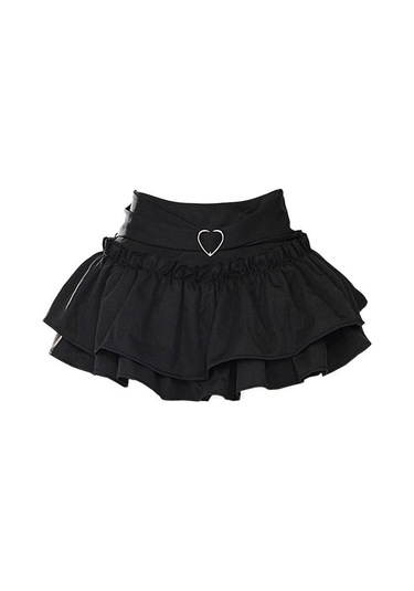 Kadınlar İçin Ruffle Mini Etek Yazlık Düz İnce A Kesim Şort Kek Etek Kawaii Sevimli Stil Y2k Giysileri Sokak Giyimi Siyah