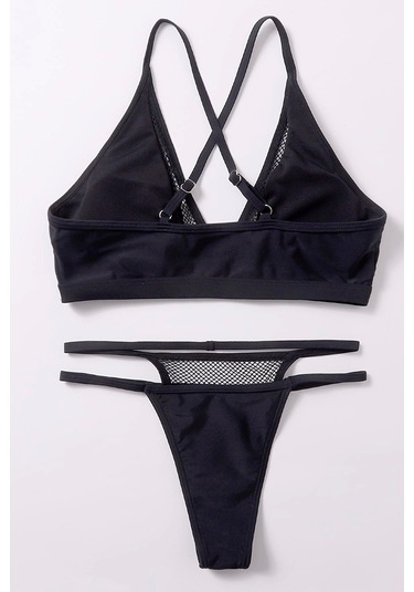 Kadın Siyah File Detaylı Iç Çamaşır Takımı Siyah