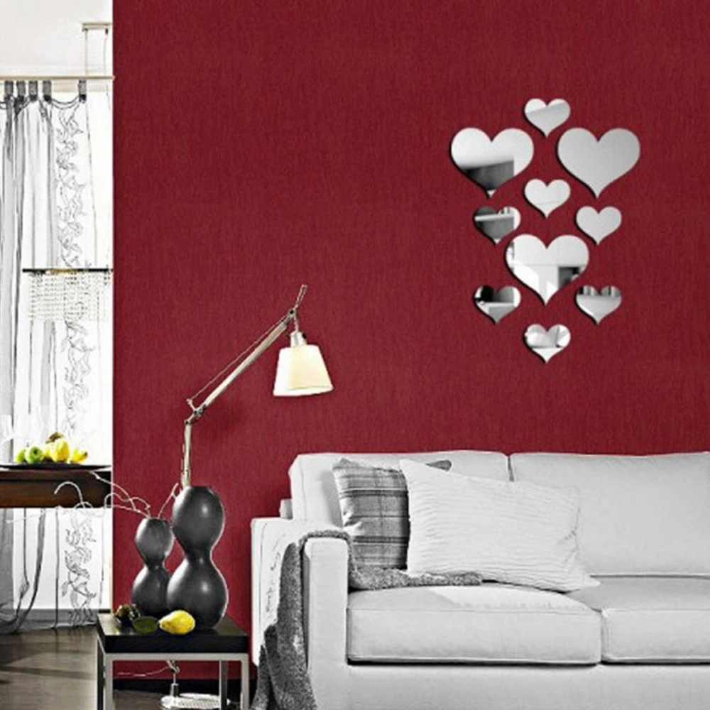 Hombey 10 Adet Siyah Kalp Şekilli 3d Akrilik Ayna Duvar Sticker - Ev Dekorasyonu Dıy Oda Zenginleştirici - Konforlu Ortam Oluşturucu Siyah