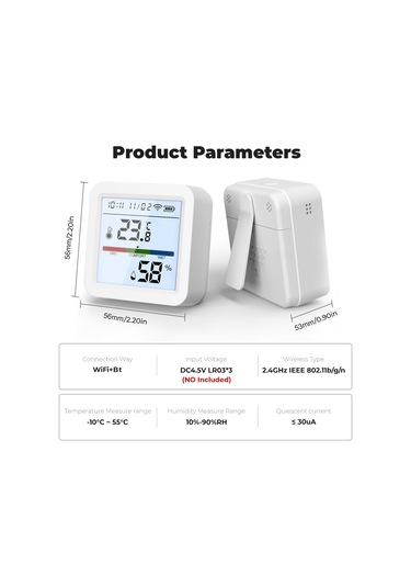 Tuya Wifi Bt Çift Modlu Sıcaklık Nem Test Cihazı Lcd Çok Renkli