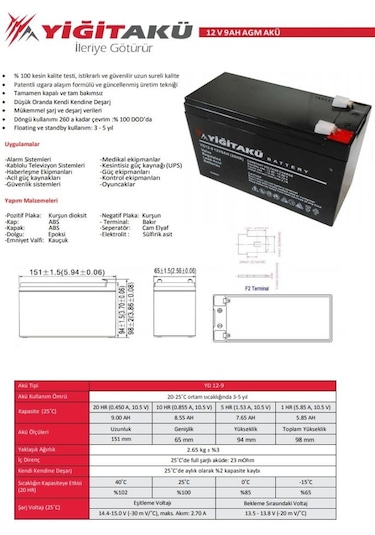 12v 9ah-amper Kuru Agm Yiğit Akü Ups Güç Kaynağı Pilsan