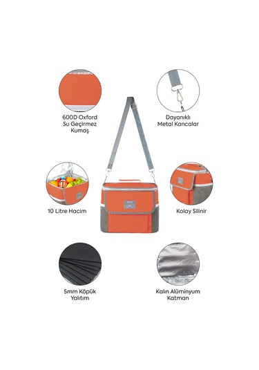 Best Çanta Pro+ 10 Litre Termos Piknik Çantası Yalıtımlı Termal Soğutucu Buzluk Çanta Turuncu