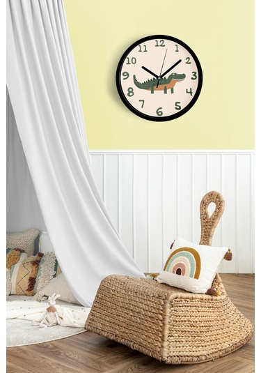 Sevimli Timsah Çocuk Odası Modern Duvar Saati - 30cm - Önü Camlı Siyah Kasa - Sessiz Mekanizma-jh0227 Siyah