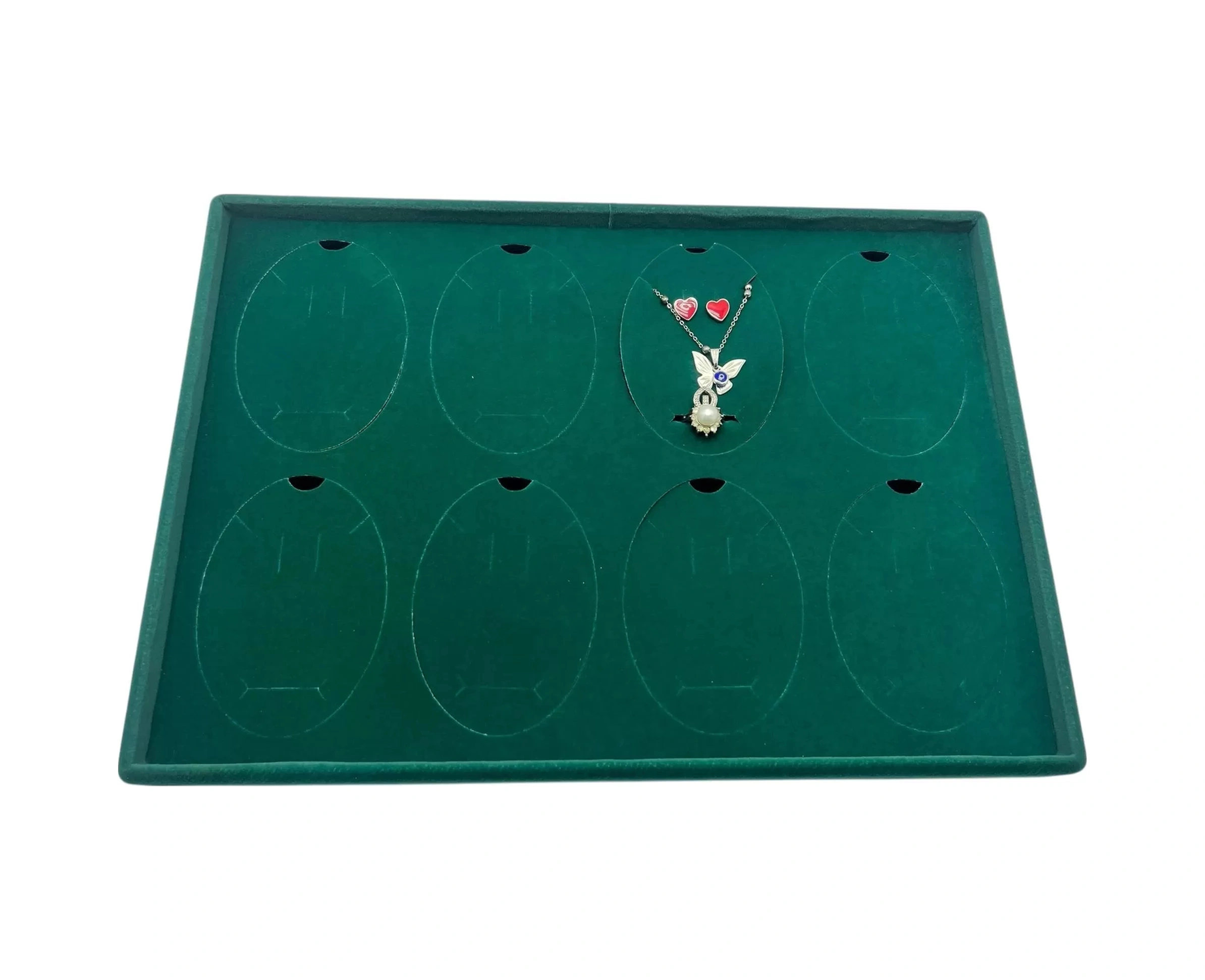 Süet Kumaş Yeşil 34-24 Cm Ayaklı 8 Pedli Kolye Tabla Stand