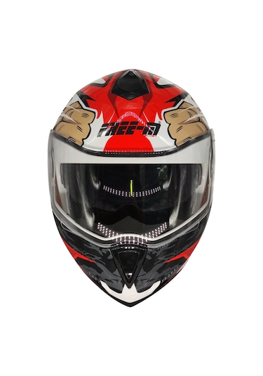 Free-M 961 Monkey Güneş Vizörlü Çeneden Açılır Kask Siyah - Beyaz - Kırmızı