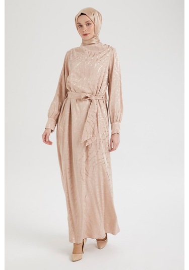 Armine Trend Beli Kuşaklı Dijital Baskılı Elbise-vizon-vizon 25yt920 Vizon-vizon