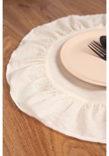Keten 6'lı Fırfırlı Yuvarlak Amerikan Servisi 40 Cm - Ztasy Ekru