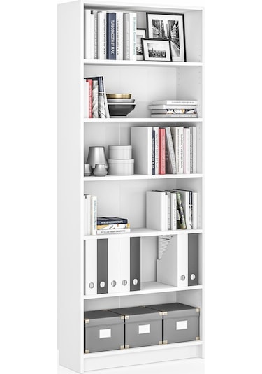 Bili Kitaplık 5 Raflı Geniş Çok Amaçlı Ofis Salon Kitap Dosya Rafı Beyaz Beyaz