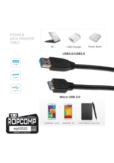 Usb Micro-b Superspeed Data Kablosu Usb 3.0 20cm
