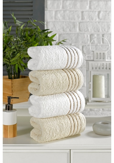 Casnack Diana Havlu Seti 4'lü 800gr. 50x90cm - Bej-krem